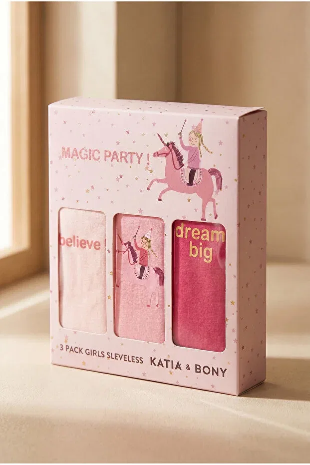Детское для девочек белье без рукавов 3-Pack Unicorn Girls' Boxed Undershirts Katia&Bony, Pink — фото 4