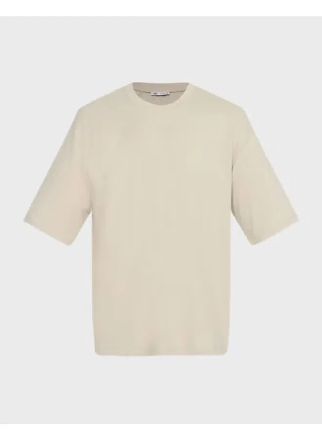 Футболка с коротким рукавом хлопковая Zara, серо-абрикосовый