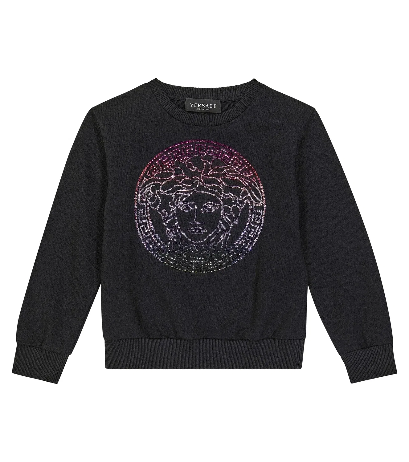 Свитшот хлопковый с вышивкой Versace Kids, черный