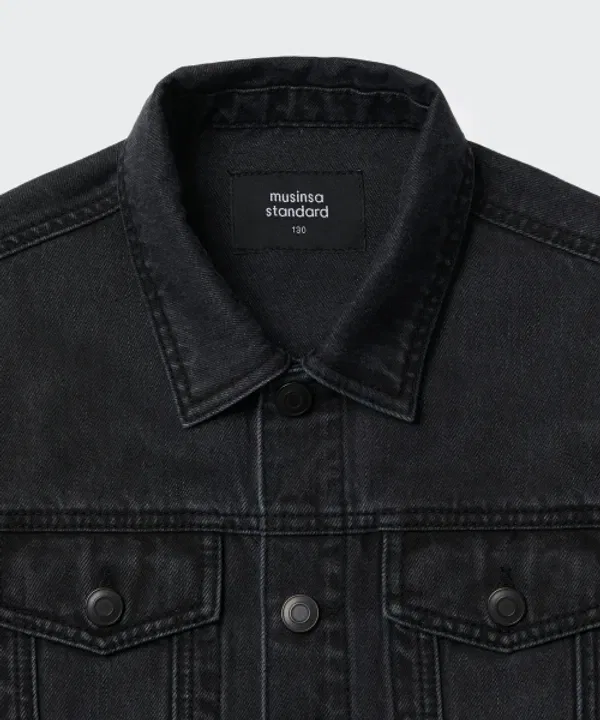 Джинсовая куртка оверсайз, Musinsa Standard Kids, Washed Black — фото 4