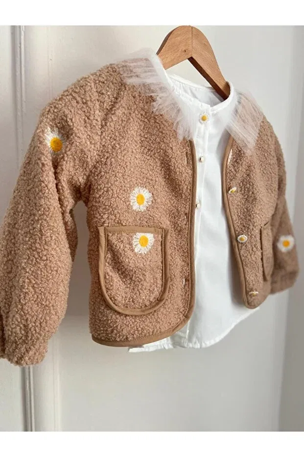 Детское пальто для девочек с принтом Daisy Print Seasonal Coat and Long Sleeve White Shirt Set, Generic Brands, Brown