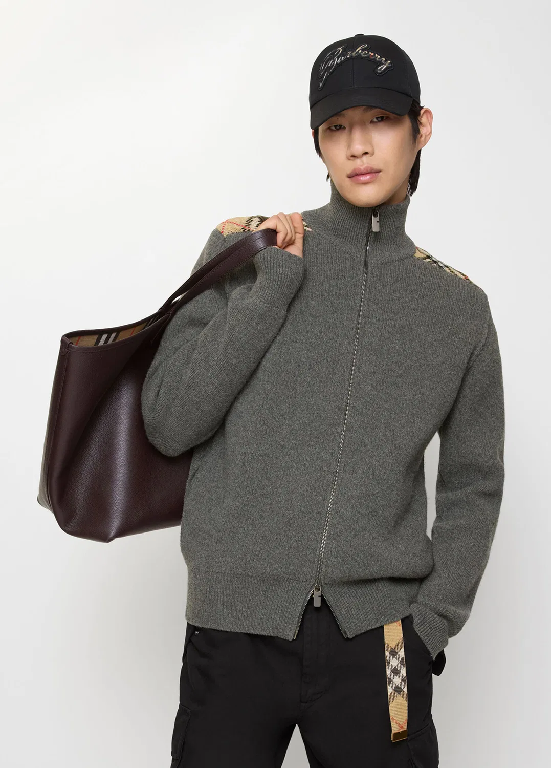 Кардиган Burberry Check Trim Wool Cashmere, серый — фото 2