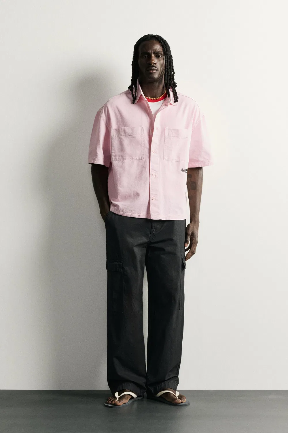 Комбинированная рубашка свободного кроя ZARA, Pink