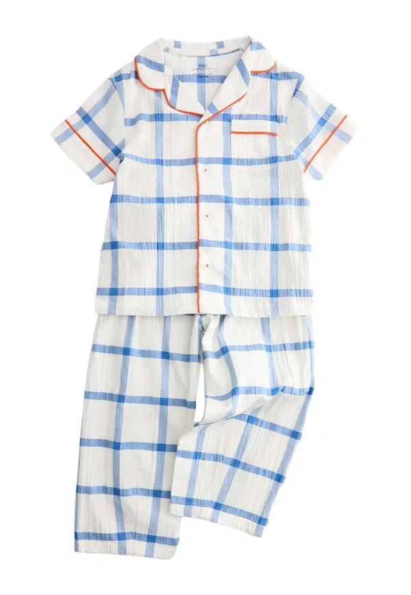 Комплект пижамы из хлопка с эластаном Unisex set Marks & Spencer Mix, синий