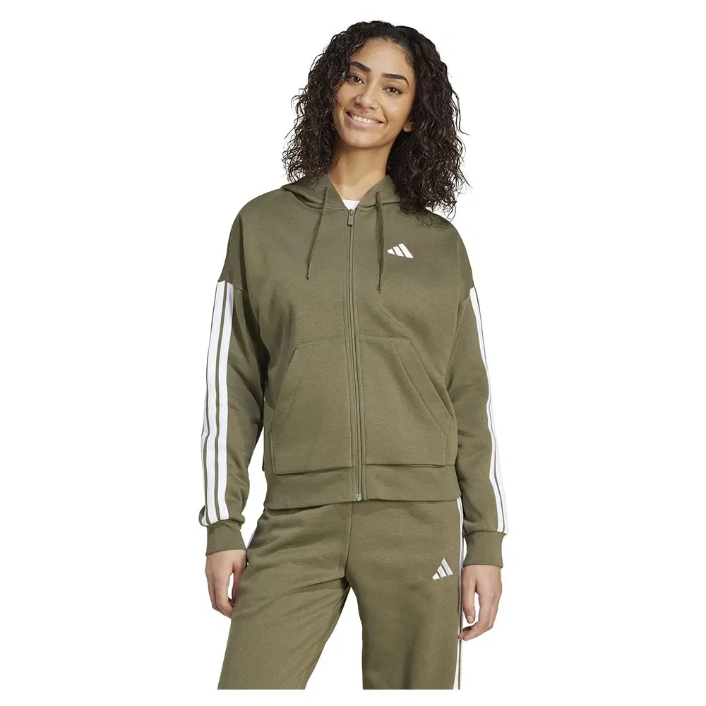 Худи на молнии Adidas Essentials 3 Stripes Fleece, зеленый