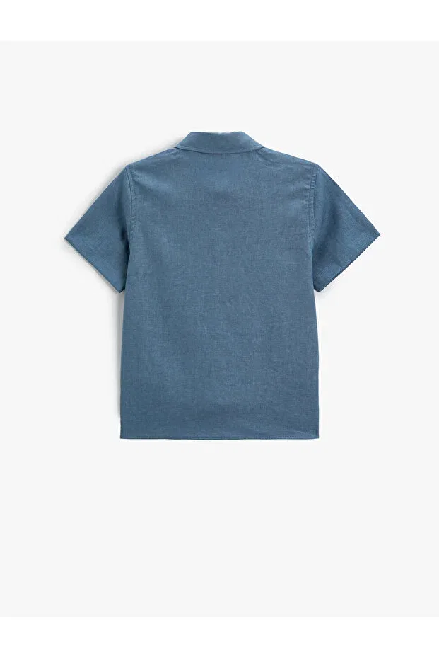 Детская рубашка с коротким рукавом для мальчиков из льняной смеси Koton, Navy Blue — фото 2
