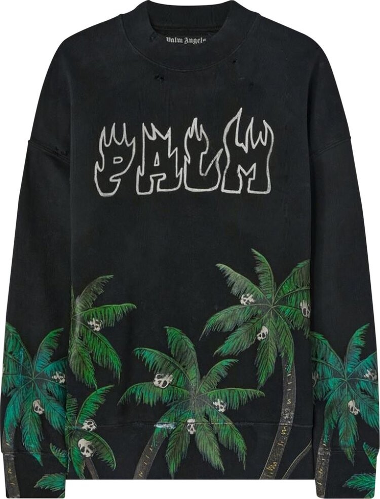 

Толстовка Palm Angels Palms And Skull Vintage Crew 'Black/Green', черный
