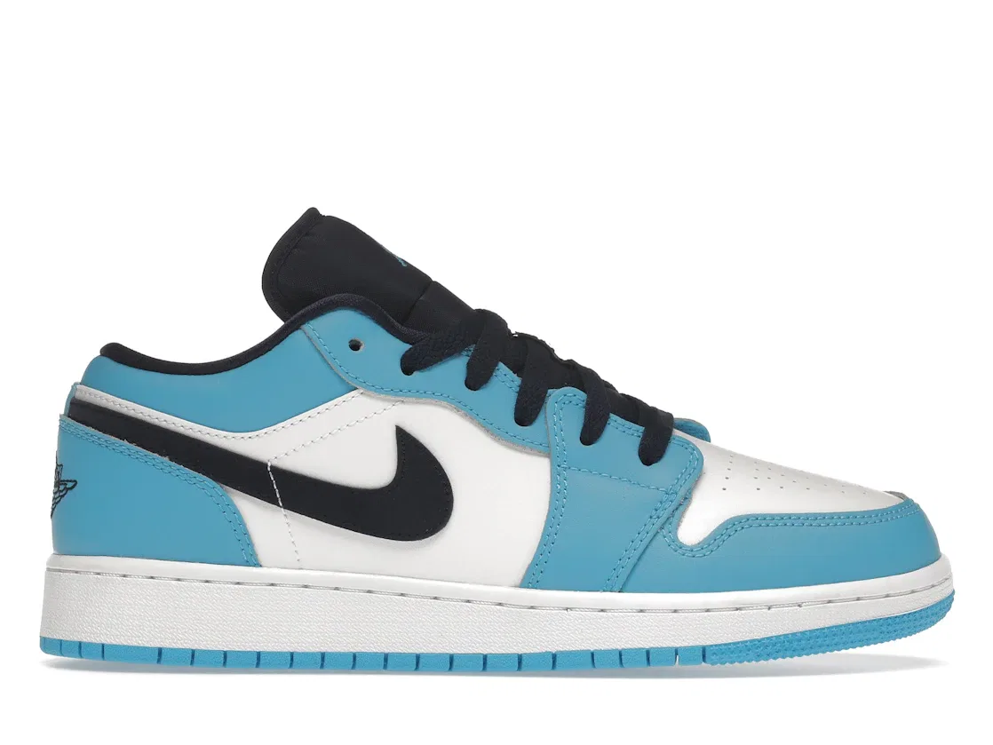 Детские кроссовки для мальчиков кожаные с принтом Jordan 1 Low, White/Dark Powder Blue-Obsidian