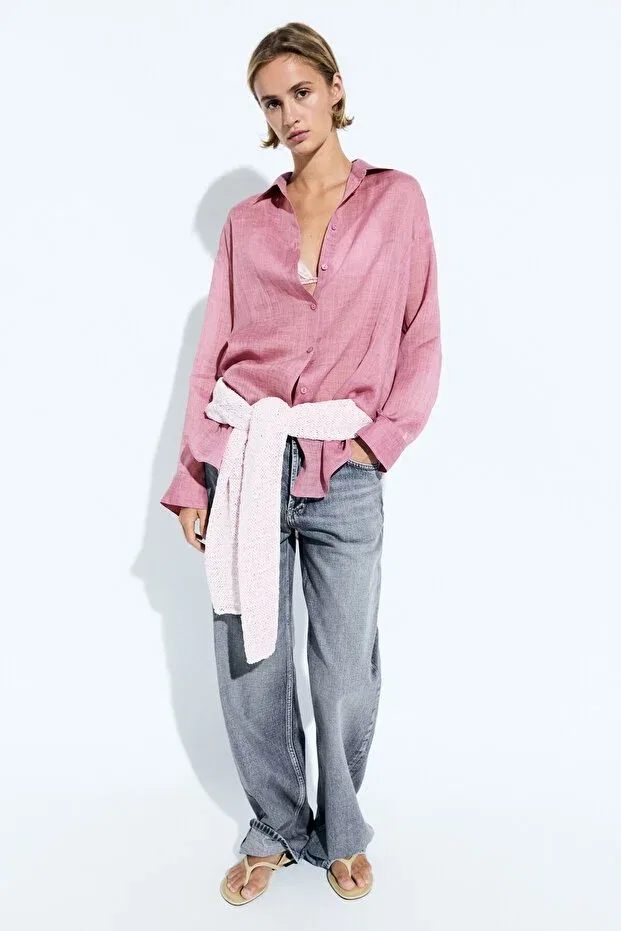 Женская рубашка с длинным рукавом Massimo Dutti, Pink