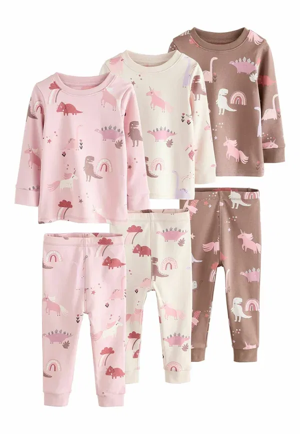 Комплект пижам из трех предметов Regular fit dino snuggle pyjamas Next pink cream, розовый