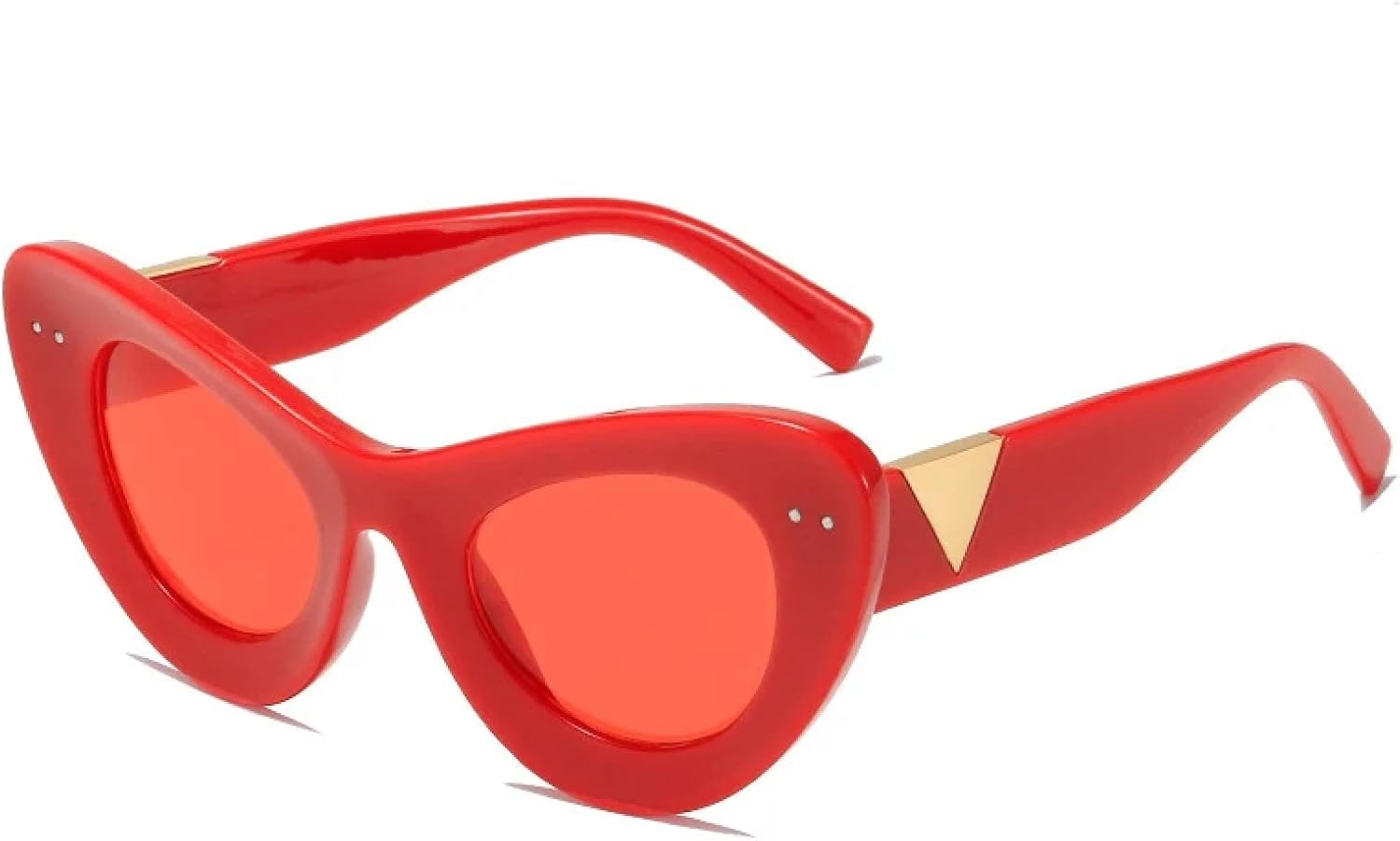 

Ретро-солнцезащитные очки «кошачий глаз» для женщин, модные очки с заклепками и прозрачными линзами, модные солнцезащитные очки для мужчин с защитой от УФ-излучения UV400 WNCKSQ, Red Red