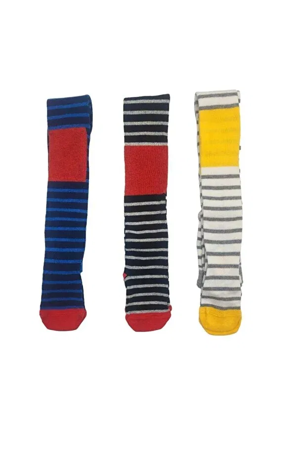 Детские колготки для девочек хлопковые комплект 3 шт Defne Baby, Black-Blue-White