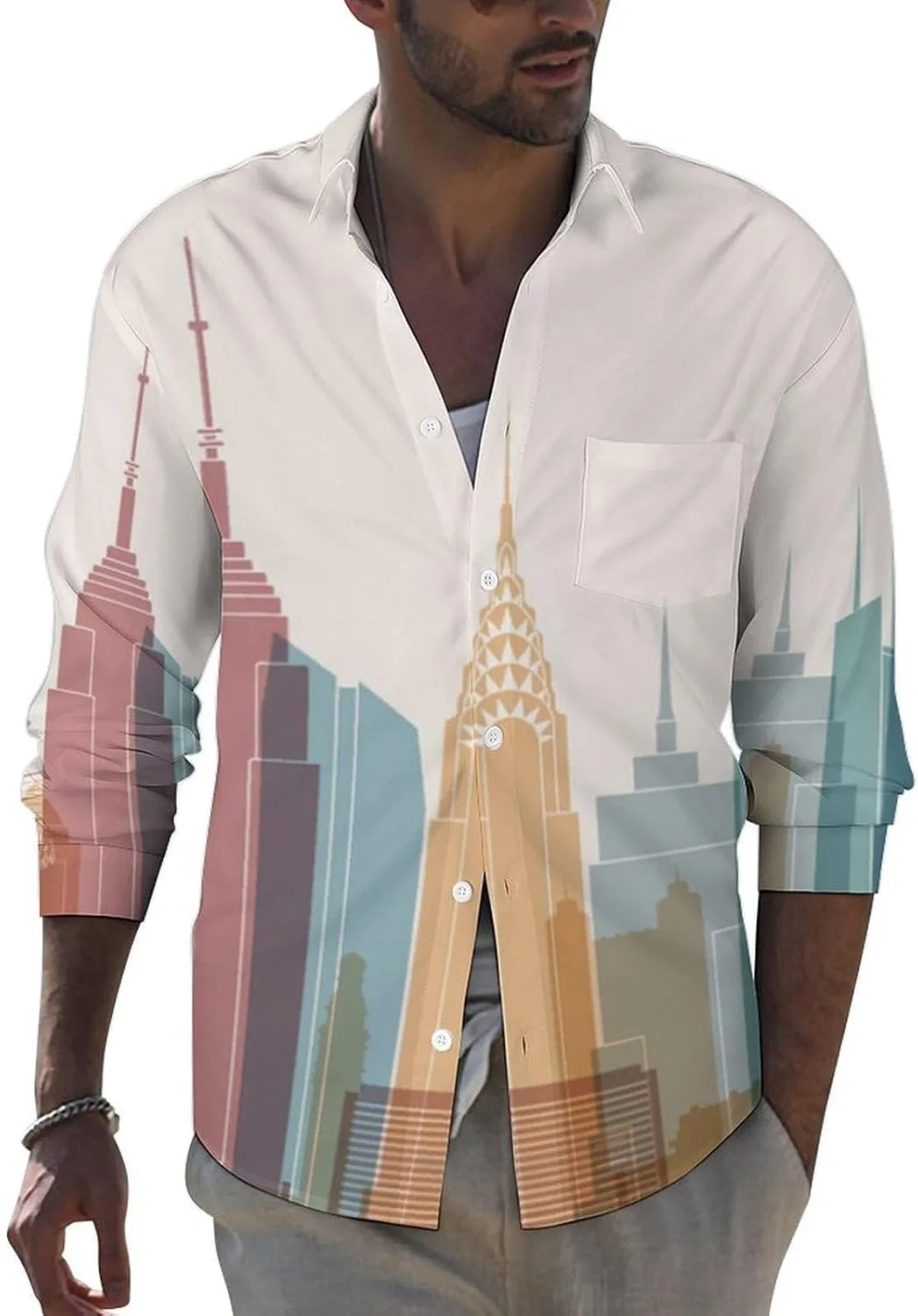 Мужская футболка с длинным рукавом New York City Skyline Silhouette, Style