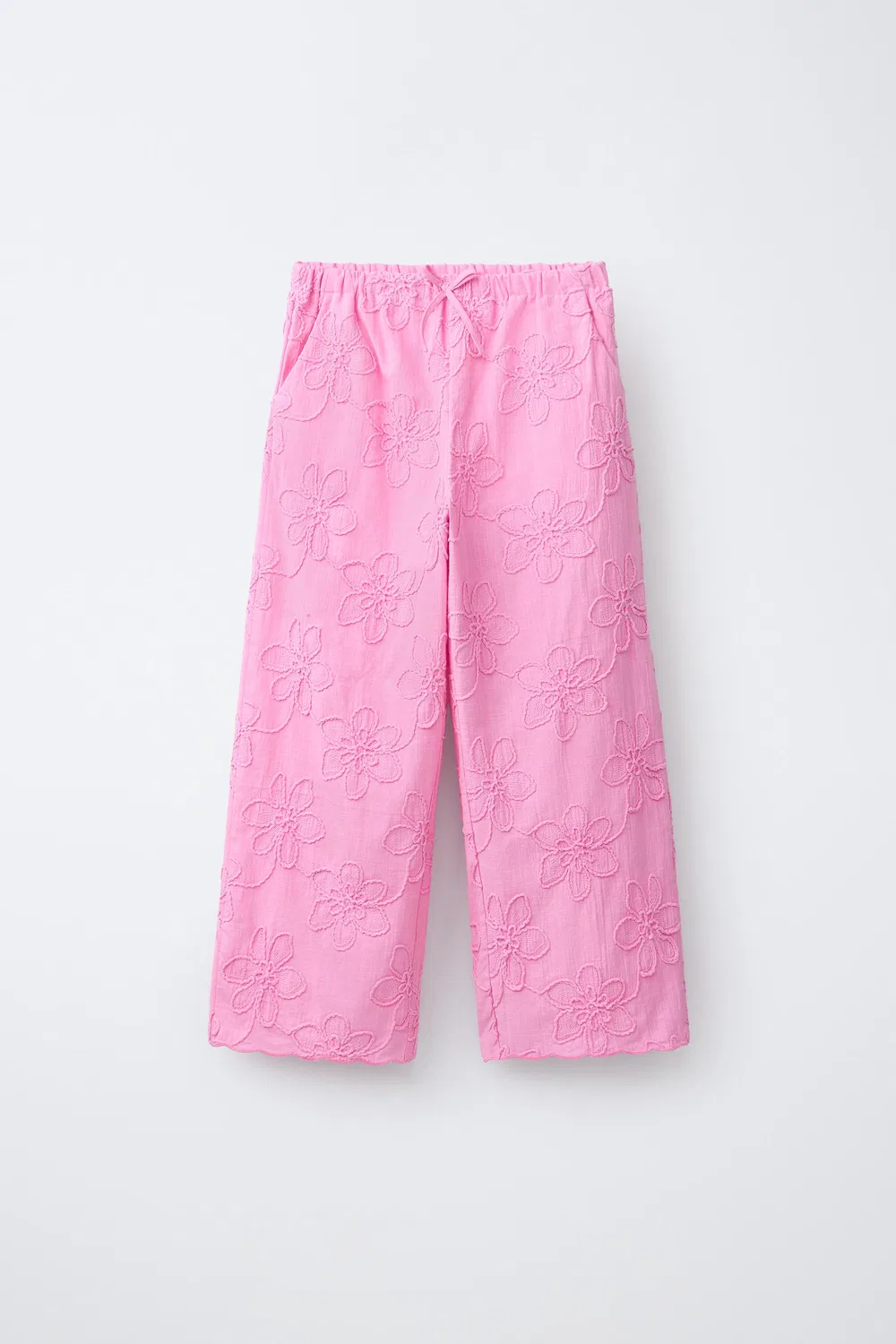Вышитые цветочные широкие брюки ZARA, Mid-Pink
