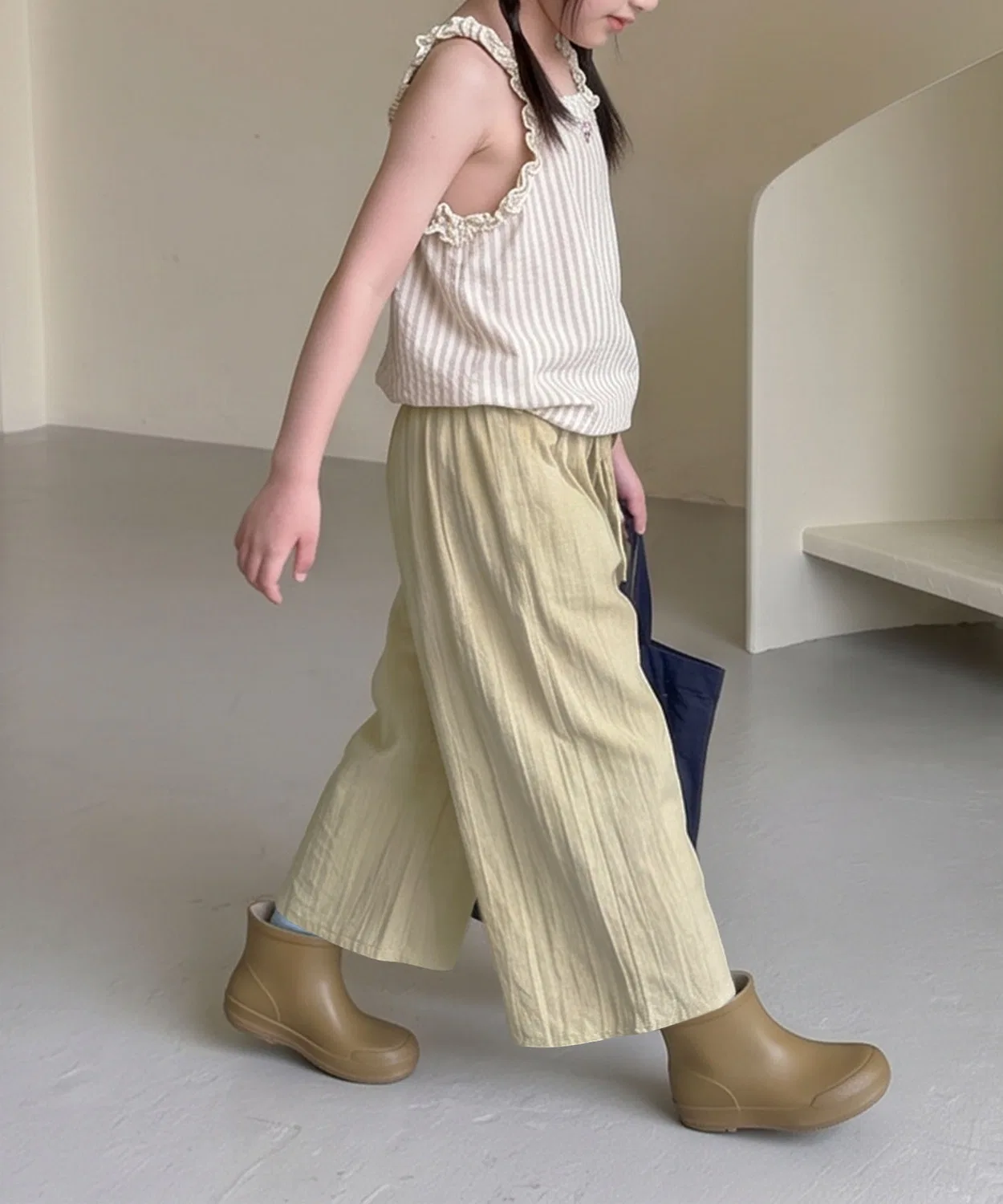 Детские широкие брюки свободного кроя из льна с завязками aimoha, Beige