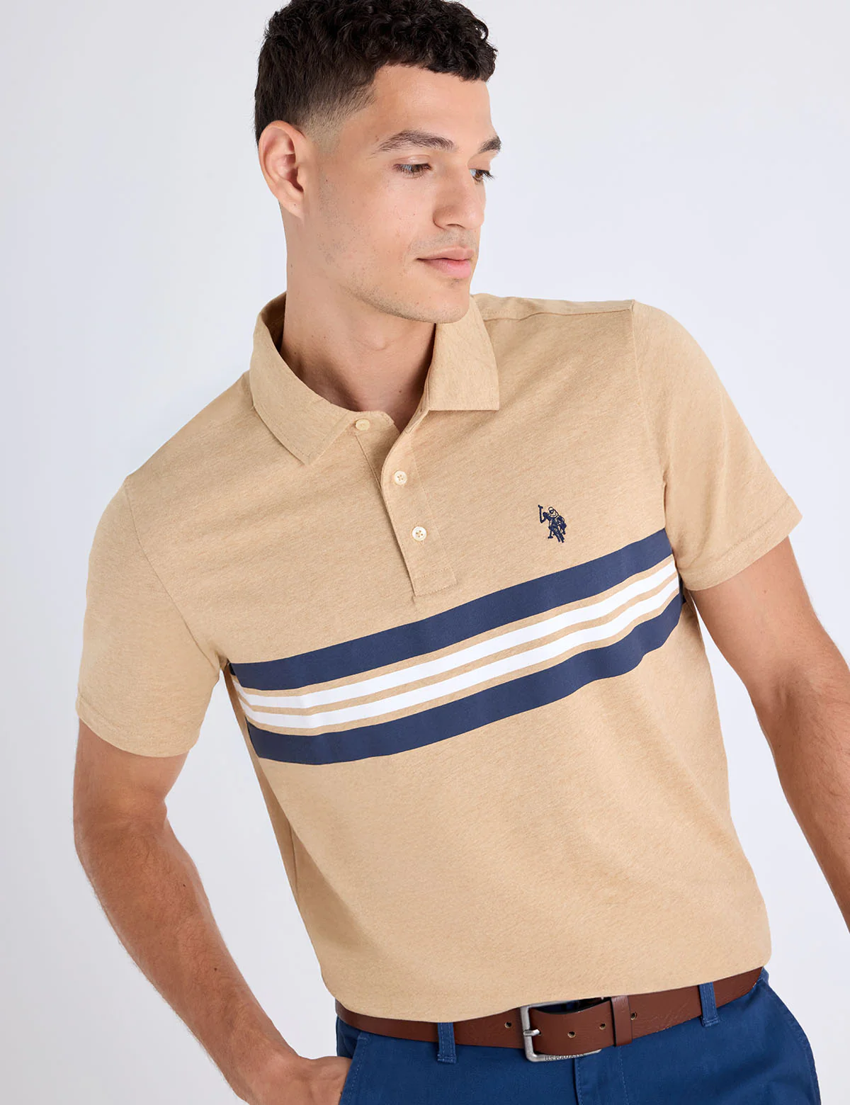 Футболка-поло U.S. Polo Assn Engineered Printed Stripe Jersey, хаки — фото 4