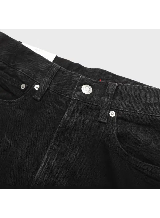 Zara Брюки прямые хлопковые джинсовые, черный — фото 4