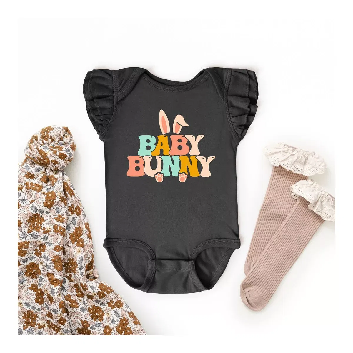 Детский боди с принтом Bunny Ears The Juniper Shop, Black — фото 2
