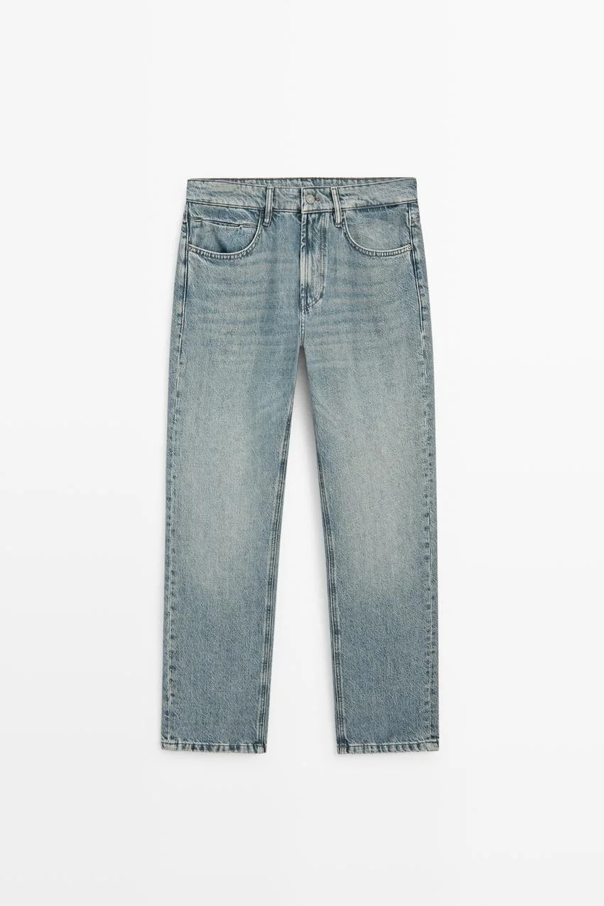 Джинсы Massimo Dutti Stonewashed Tapered-Fit, синий — фото 2