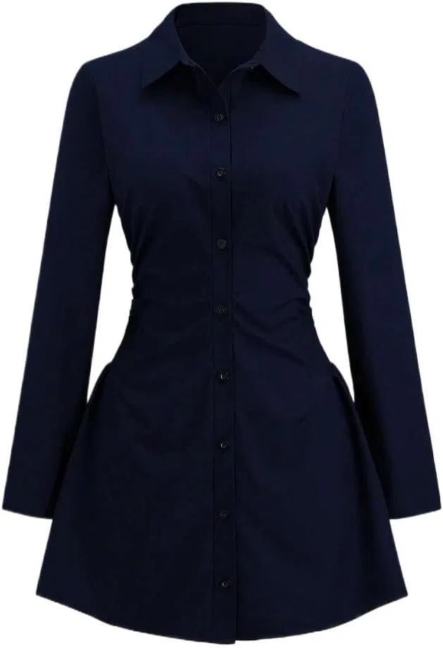 Женское платье-рубашка приталенное с защипами Zhangwu, Navy Blue