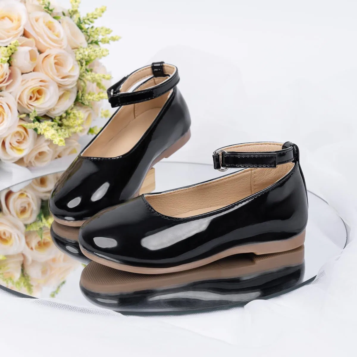 Детские балетки для девочек с ремешком на щиколотке Mary Jane Flats GOJERP, Black — фото 3