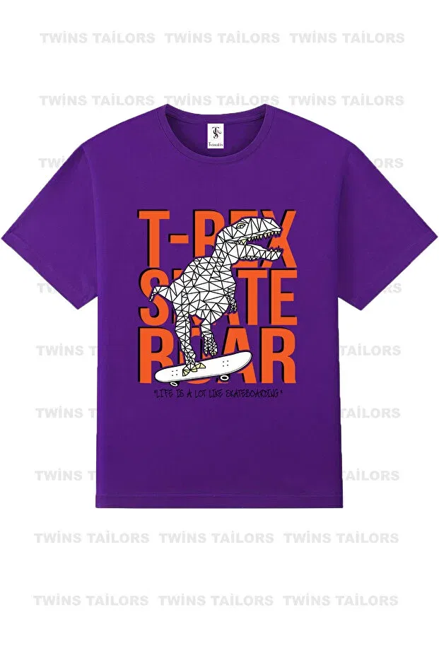 Детская футболка с принтом Trex dinosaur printed 3-pack Twins Tailors, Purple — фото 2
