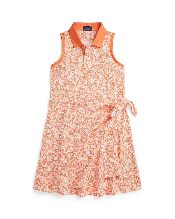 Детское платье для девочек с принтом Pineapple Faux Wrap Mesh Polo Ralph Lauren, Orange Multi — фото 4