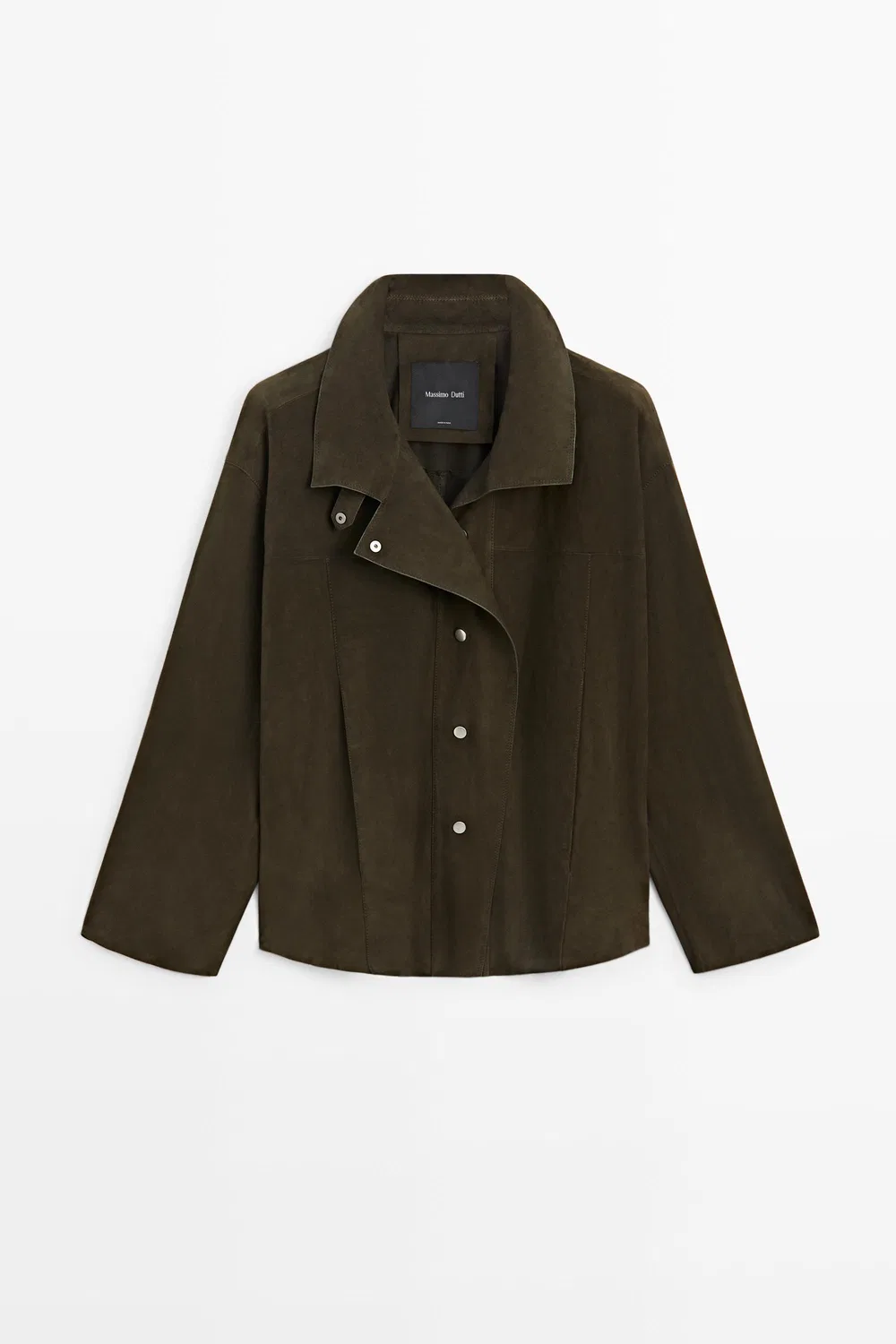 Куртка Massimo Dutti, из искусственной замши с высоким воротником, хаки — фото 2