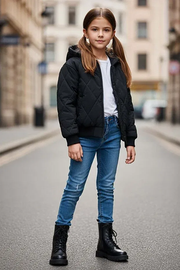 Детское пальто для девочек стеганое Fulla Moda, Black
