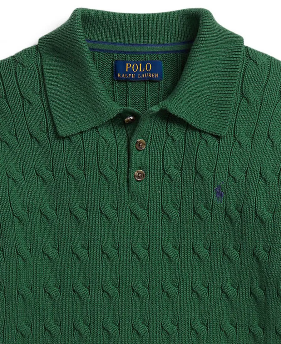 Свитер из хлопка с косами, с длинным рукавом, поло Polo Ralph Lauren, Verano Green — фото 3