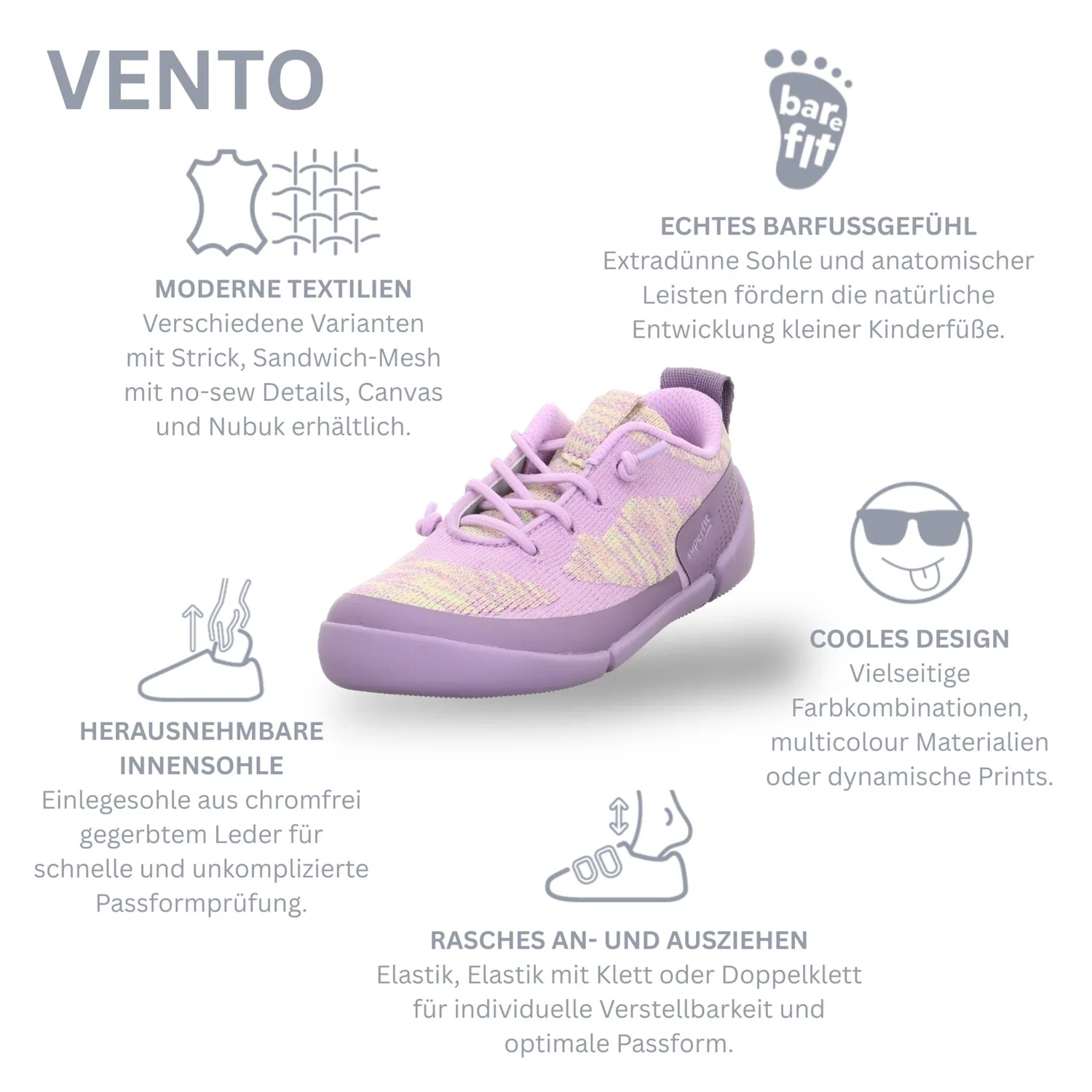 Детские кроссовки-слипоны с эластичной шнуровкой Superfit, Lilac — фото 4