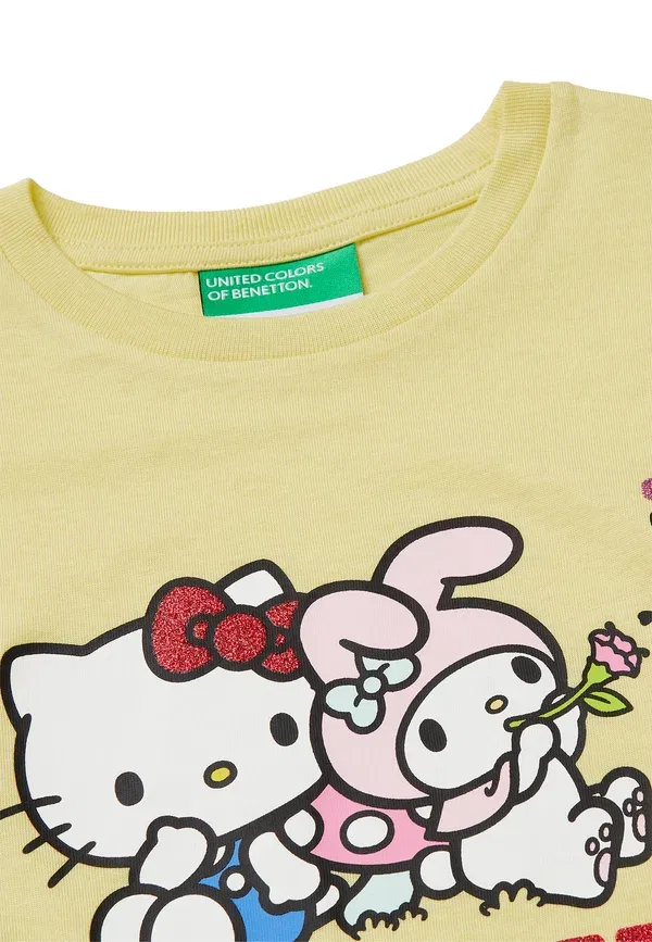 Футболка с принтом Hello Kitty и блестками United Colors Of Benetton, желтый — фото 3
