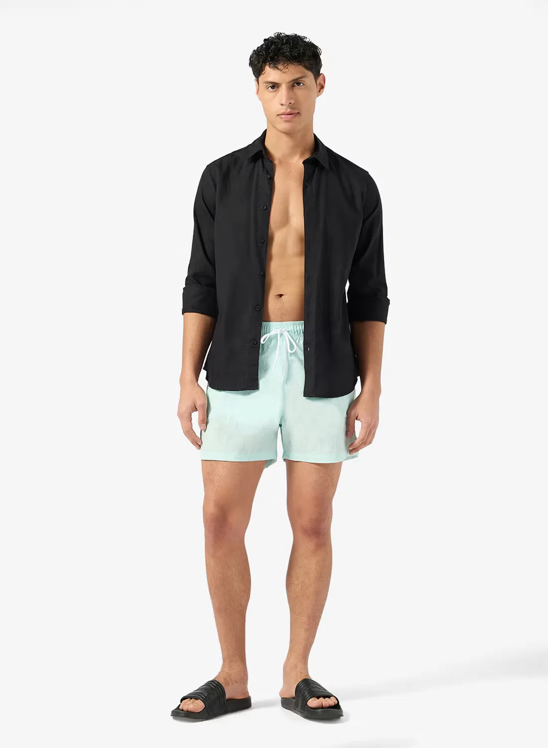 Шорты плавательные с логотипом Emporio Armani, аква — фото 2