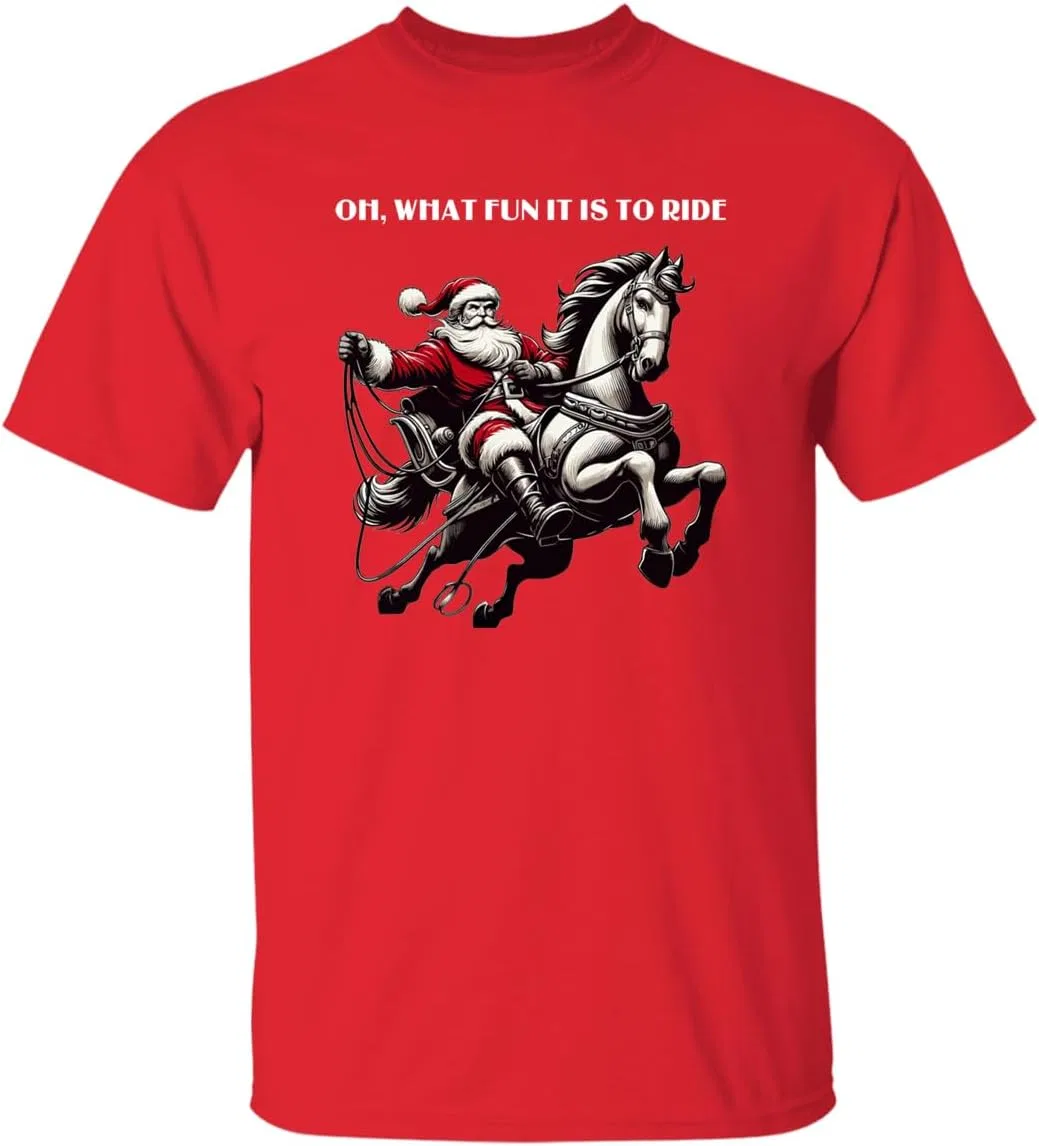Футболка с принтом Oh What Fun It Is To Ride Horse Santa Christmas, Red