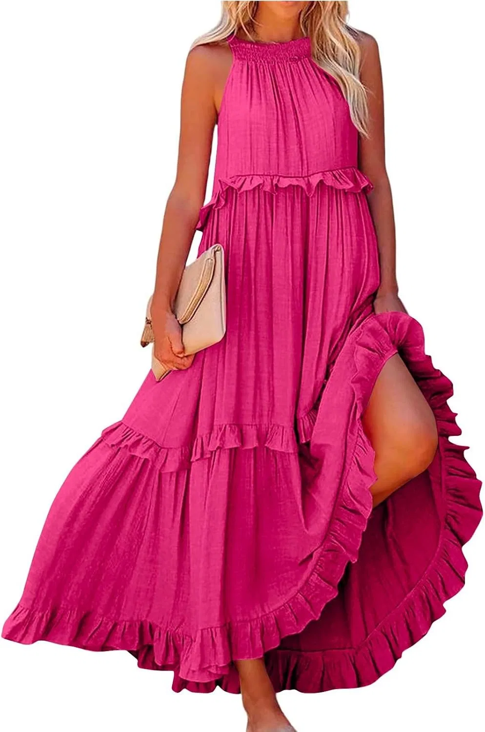 Женское макси-платье с запахом A-line, Hot Pink