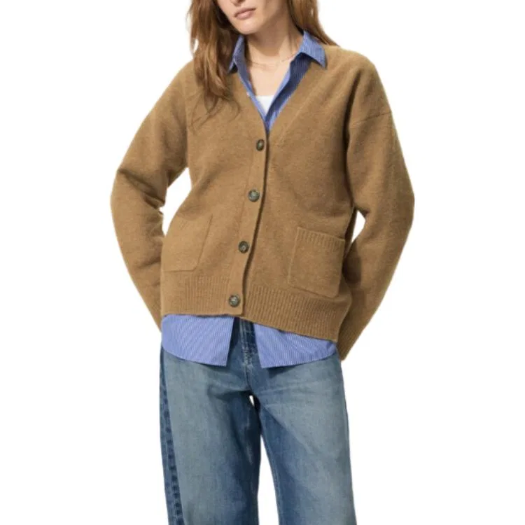 Женский джемпер с v-образным вырезом Camel UNIQLO, 34 Camel — фото 3