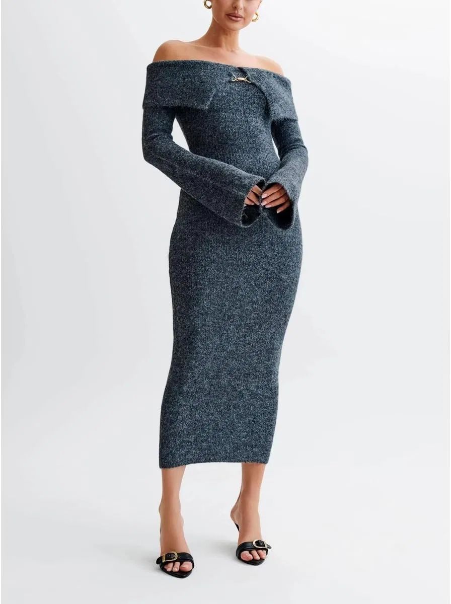 Женское платье-свитер с V-образным вырезом Bodycon, Grey — фото 4