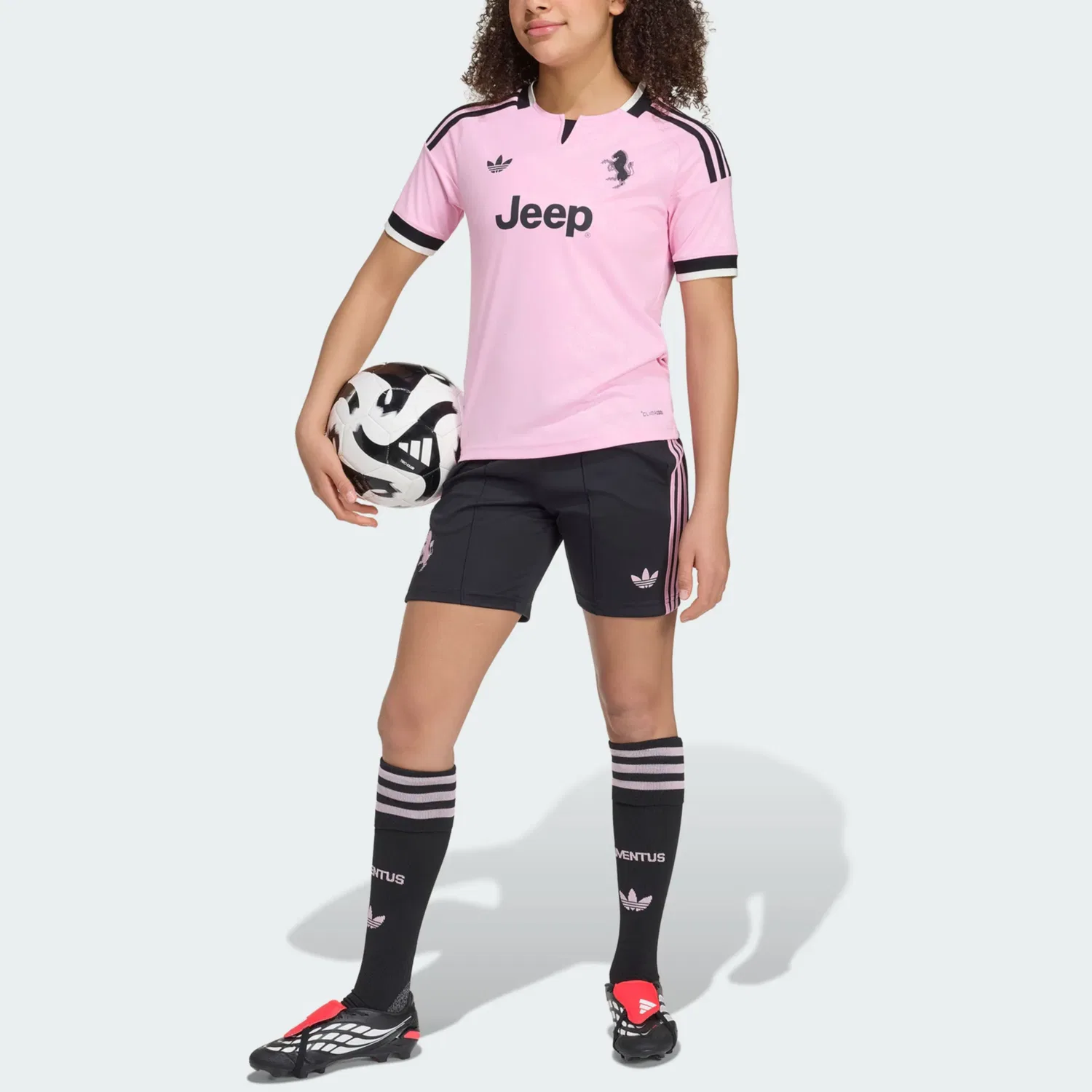 Детская спортивная футболка с V-образным вырезом Adidas Originals, Pink/Black — фото 4