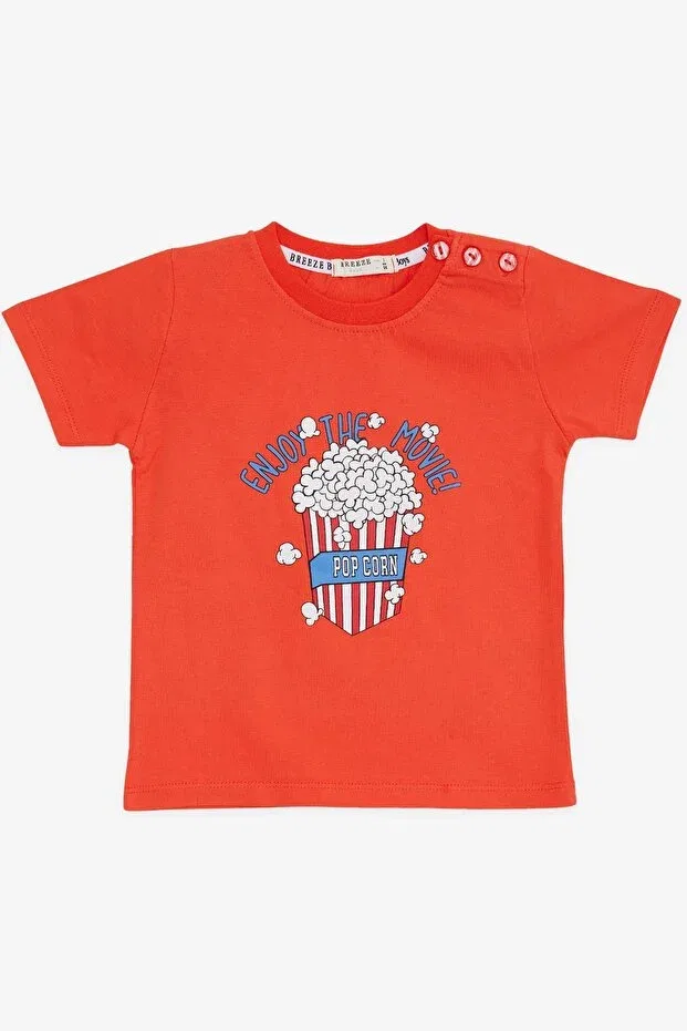 Детская футболка с принтом Boys' T-Shirt Pop Corn Printed Breeze, Coral — фото 4