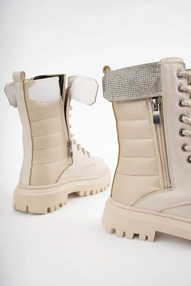 Детские ботинки для девочек на плоской подошве Lady Classy, Beige — фото 3