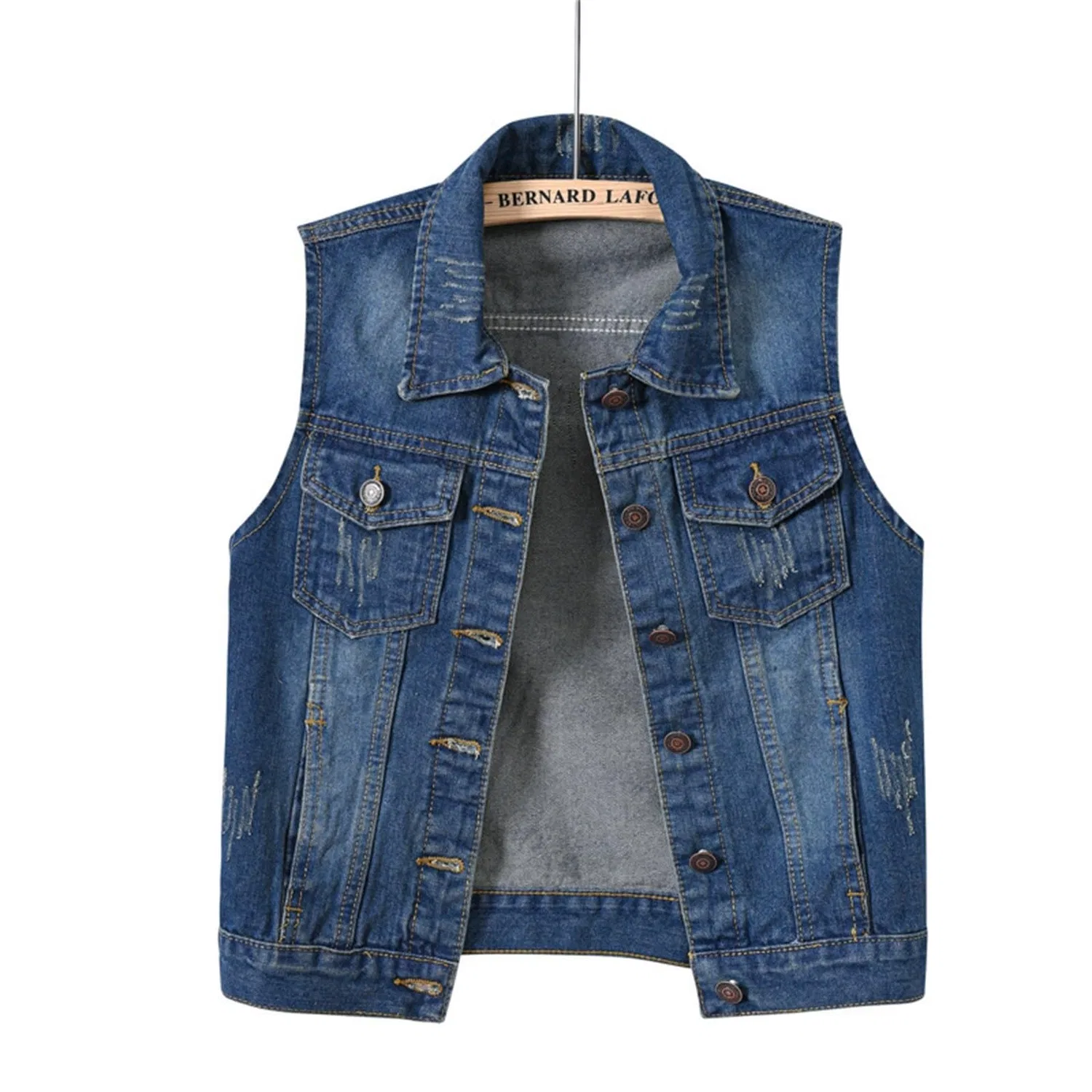 Женский джинсовый жилет без рукавов с принтом, модель Multicolour Denim Vest, Blu scuro — фото 2