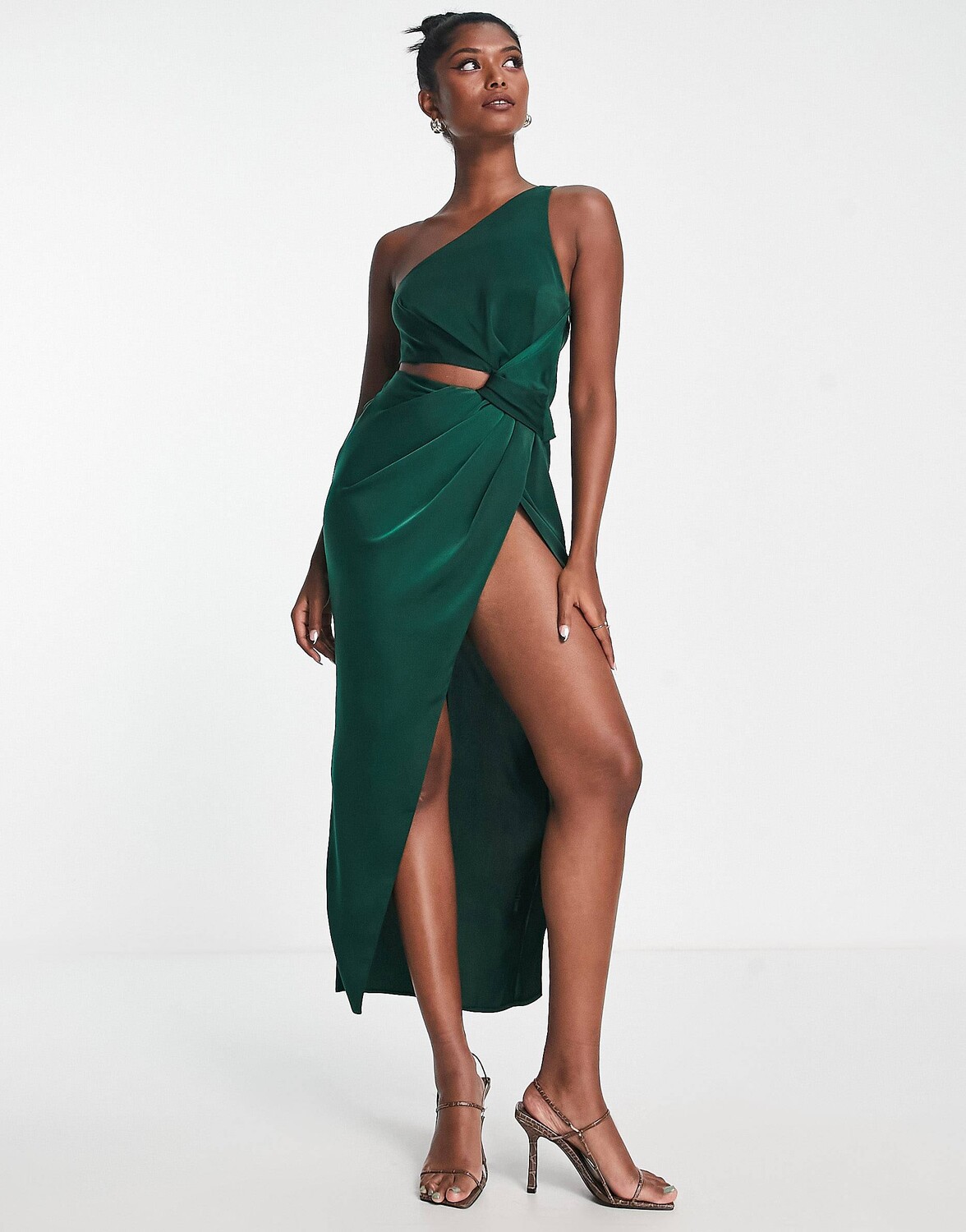 

Зеленое платье мидакси с вырезами и узлом ASOS DESIGN, Зеленый, Зеленое платье мидакси с вырезами и узлом ASOS DESIGN