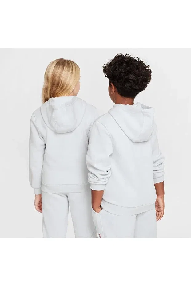 Детское худи для девочек с принтом Club Fleece Nike, Gray — фото 2