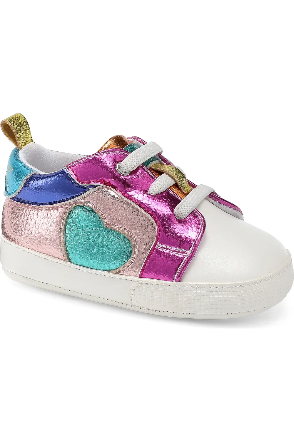 Детские туфли-пинетки с радужным металлическим верхом Luckson Heart Kurt Geiger London, Pink Multi