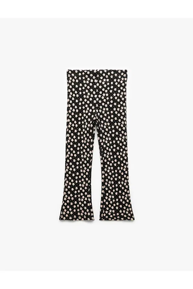 Детские леггинсы для девочек с принтом Floral cotton leggings with wide leg pocket detail Koton, Black Patterned