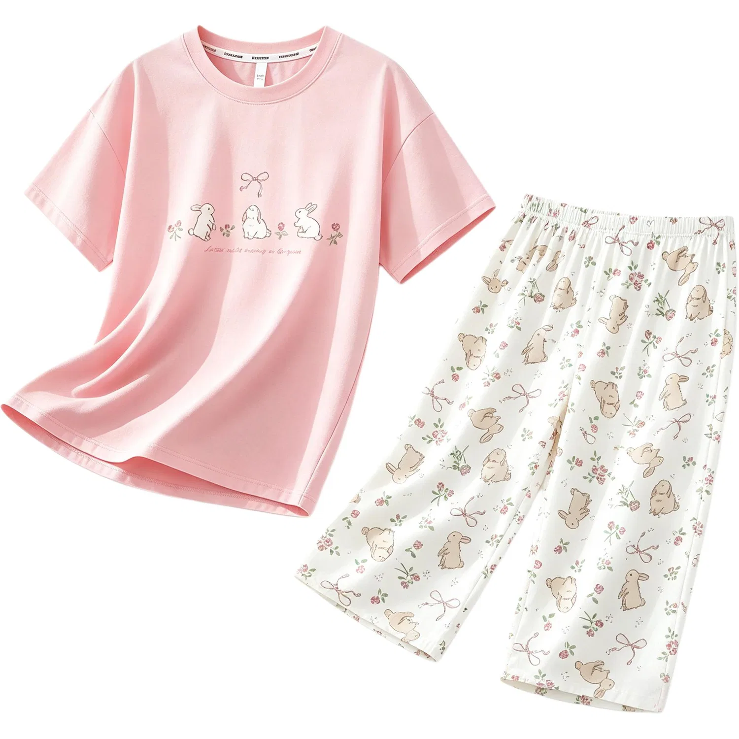 Детский комплект пижам для девочек хлопковый Red bean, Z5006-Pink Bunny Bz-E