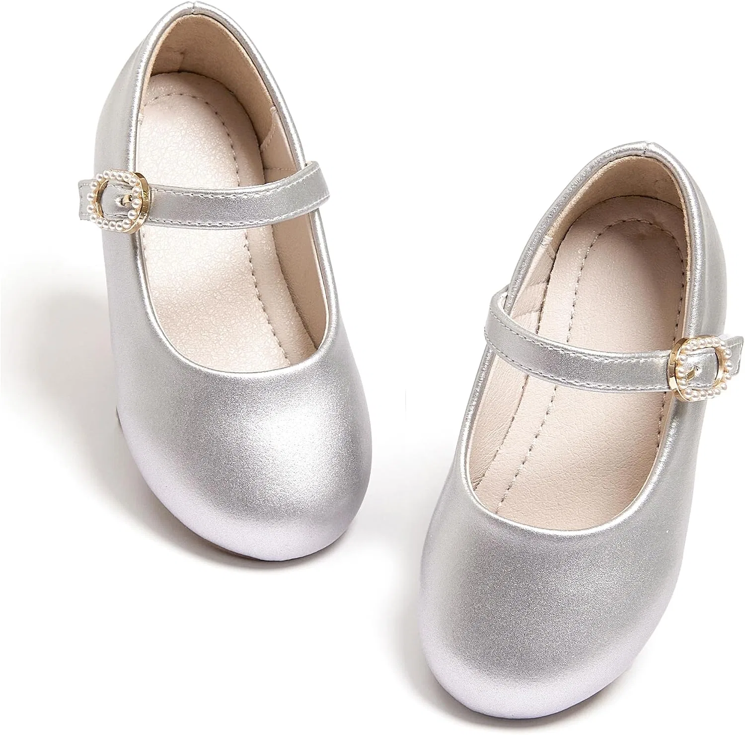 Детские туфли Мэри Джейн для девочек PHIRAMIN, Silver Pearl Buckle