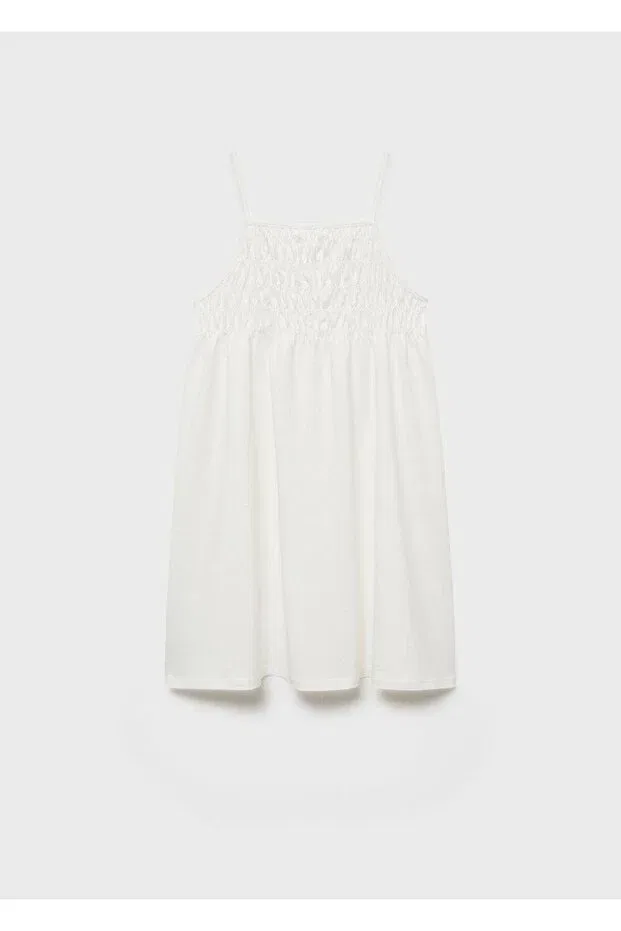 Детское платье для девочек хлопковое Gather detailed dress Mango Kids, Off White