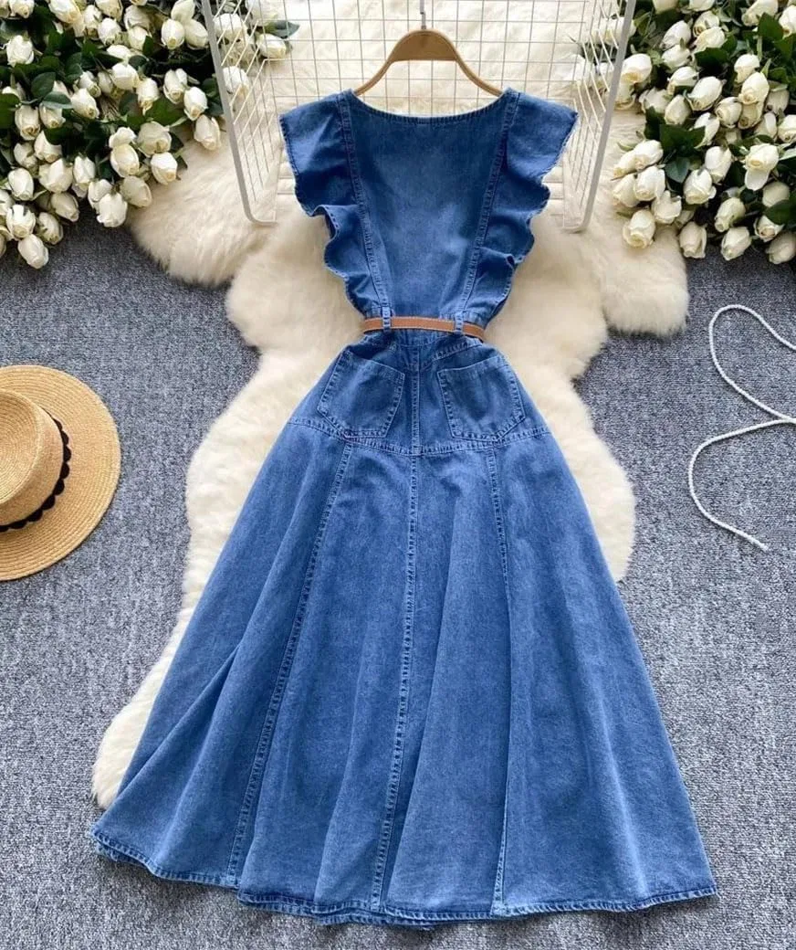 Женское винтажное джинсовое платье с вышивкой, Blue — фото 4