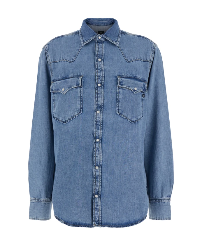 

Классическая джинсовая блузка синего цвета с воротником для женщин Ag Jeans, синий